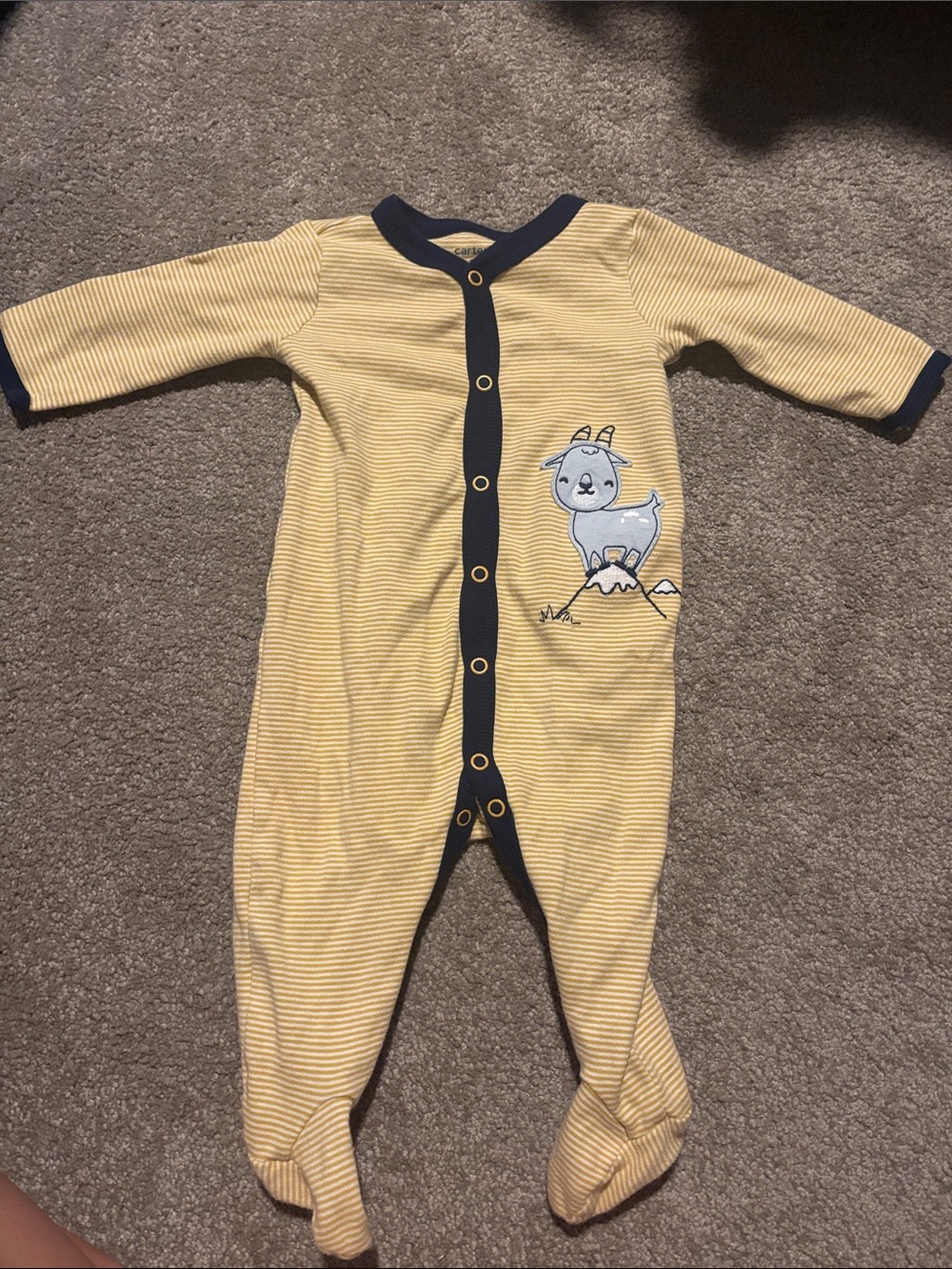 Carter's Yellow Stripe Footed One-Piece with Navy Trim and Goat Patch
